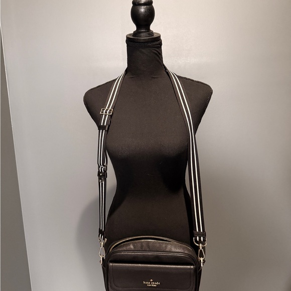 Kate Spade Black Leather Bag with Striped Strap - Picture 3 of 3